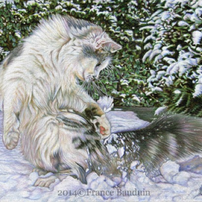 Cat-ching Snowballs - 39 hours
Artists grey paper
7.5" x 11"
First Place Winter Art competition 
by Artists Papers 2017
First Place Strathmore  
"Wonders of Winter"  2014